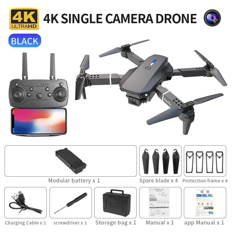 Drone Camera 4K - Le Drone pliant intelligent E88 prend